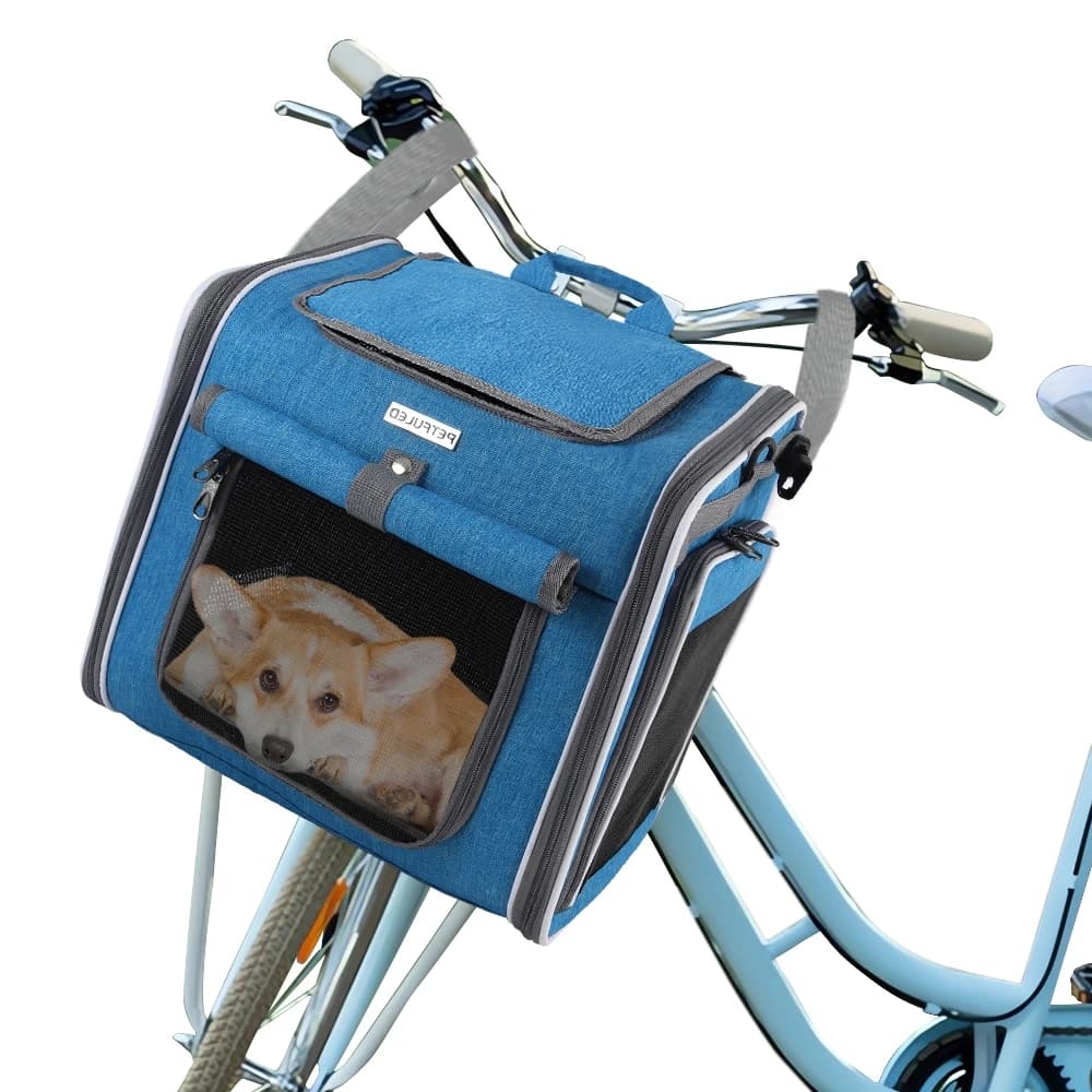 Zaino trasportino espandibile morbido per cani o gatti, cestino da bici pieghevole con 4 porte di accesso, trasportino pieghevole per cani da bici