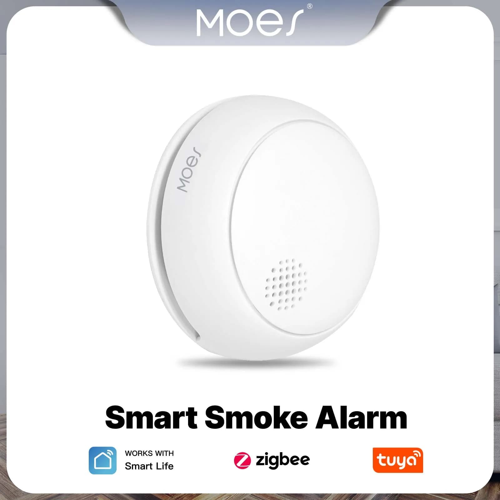 MOES ZigBee Rilevatore di Allarme Fumo Intelligente Fuoco Senza Fili 85dB Sirena Sonora Sensore di Protezione di Sicurezza Intelligente Cucina di Casa Avviso App Fuoco