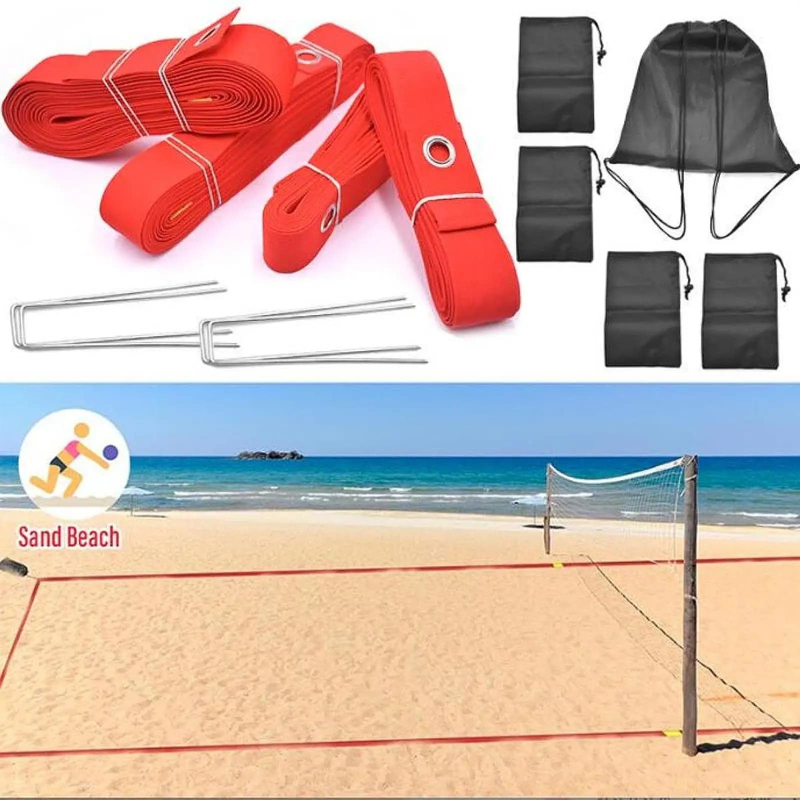 Set of 4 beach volleyball lines, professional border lines, highly visible volleyball accessories for outdoor sports in the courtyard