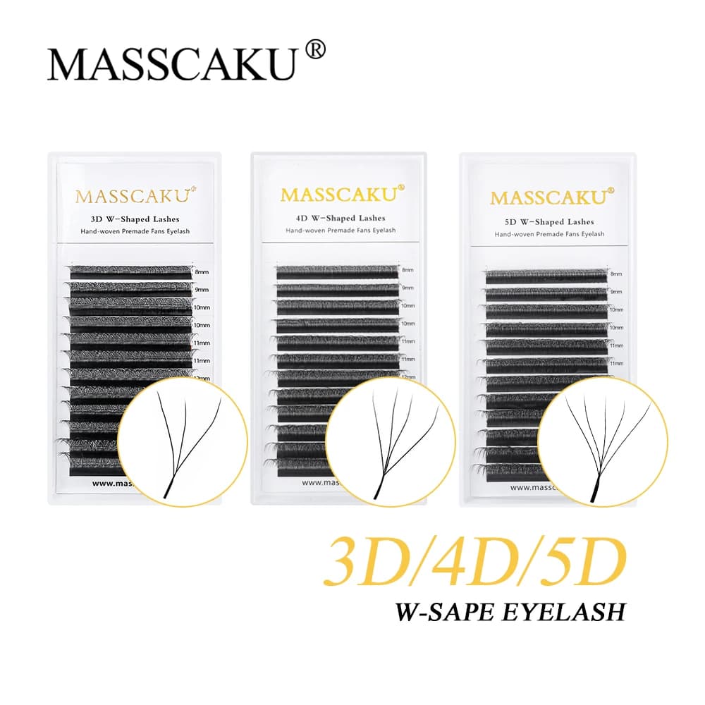 Individual style Masscaku W private label Prepacked 3D/4D/5D/6D Shape W Clover Bloom Extension Long Natural Eyelashes