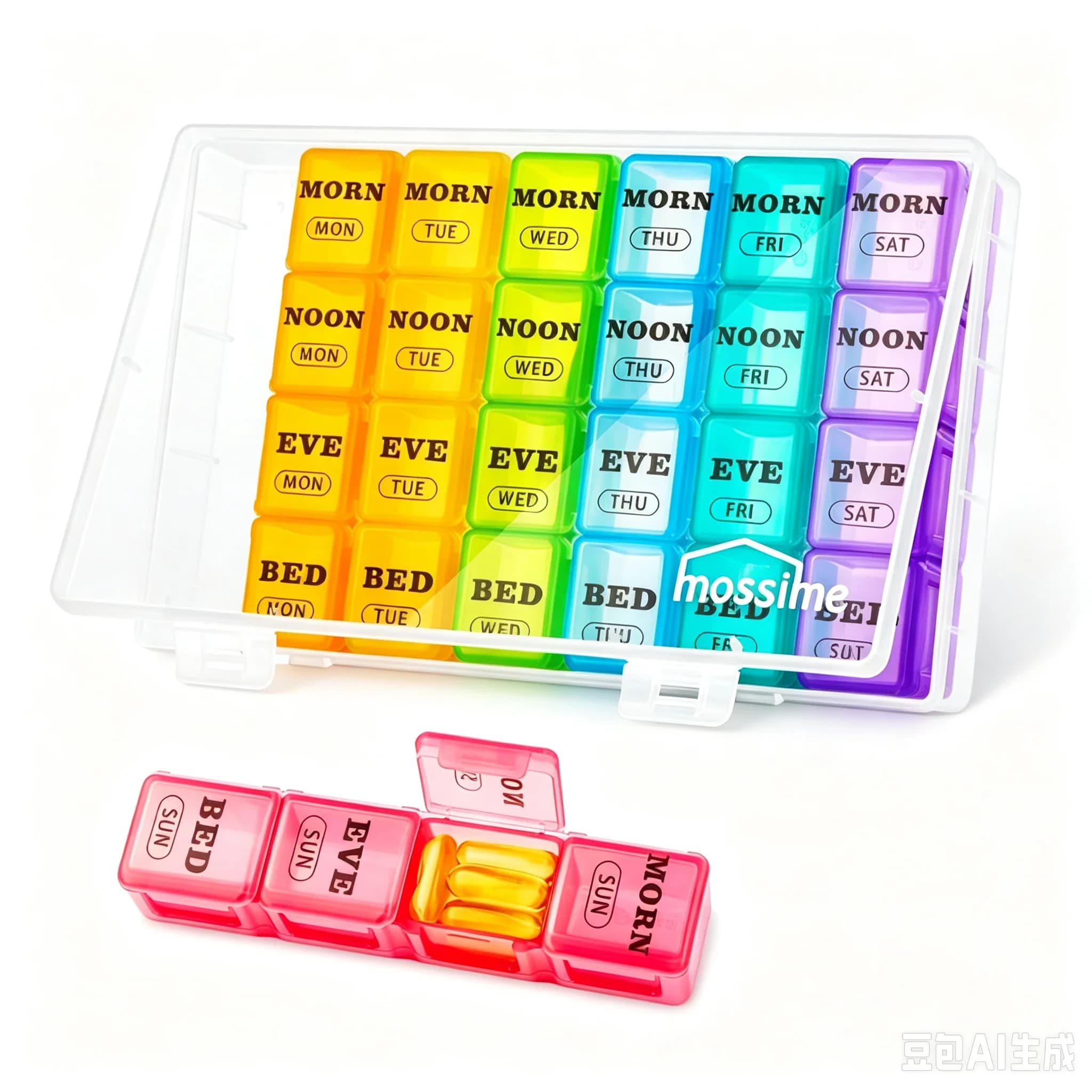 XL Weekly Pill Organizer 4 Times a Day, 7 Day Pill Box 28 Grids BPA‑Free Detachable Daily Pill Trays Portable Medicine Storage Case for Vitamins Fish Oil Supplements