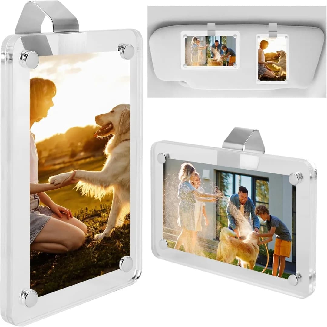 Portafoto Personalizzato per Auto, Portafoto in Acrilico per Auto, Cornice Magnetica Trasparente, Adatto per Visiera Auto di Qualsiasi Modello di Veicolo