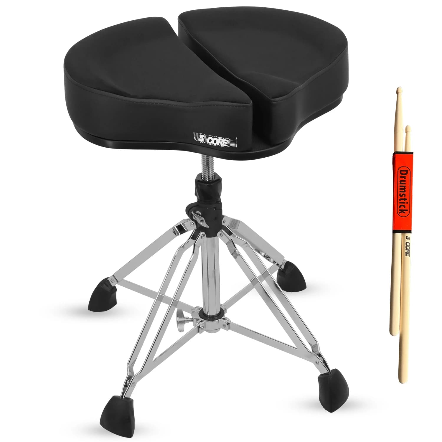 5 Core Drum Throne 5" Padded Split Spine Support 4 Legged 441Lb Capacity Drummer Stool-DS GT BLK-VEL