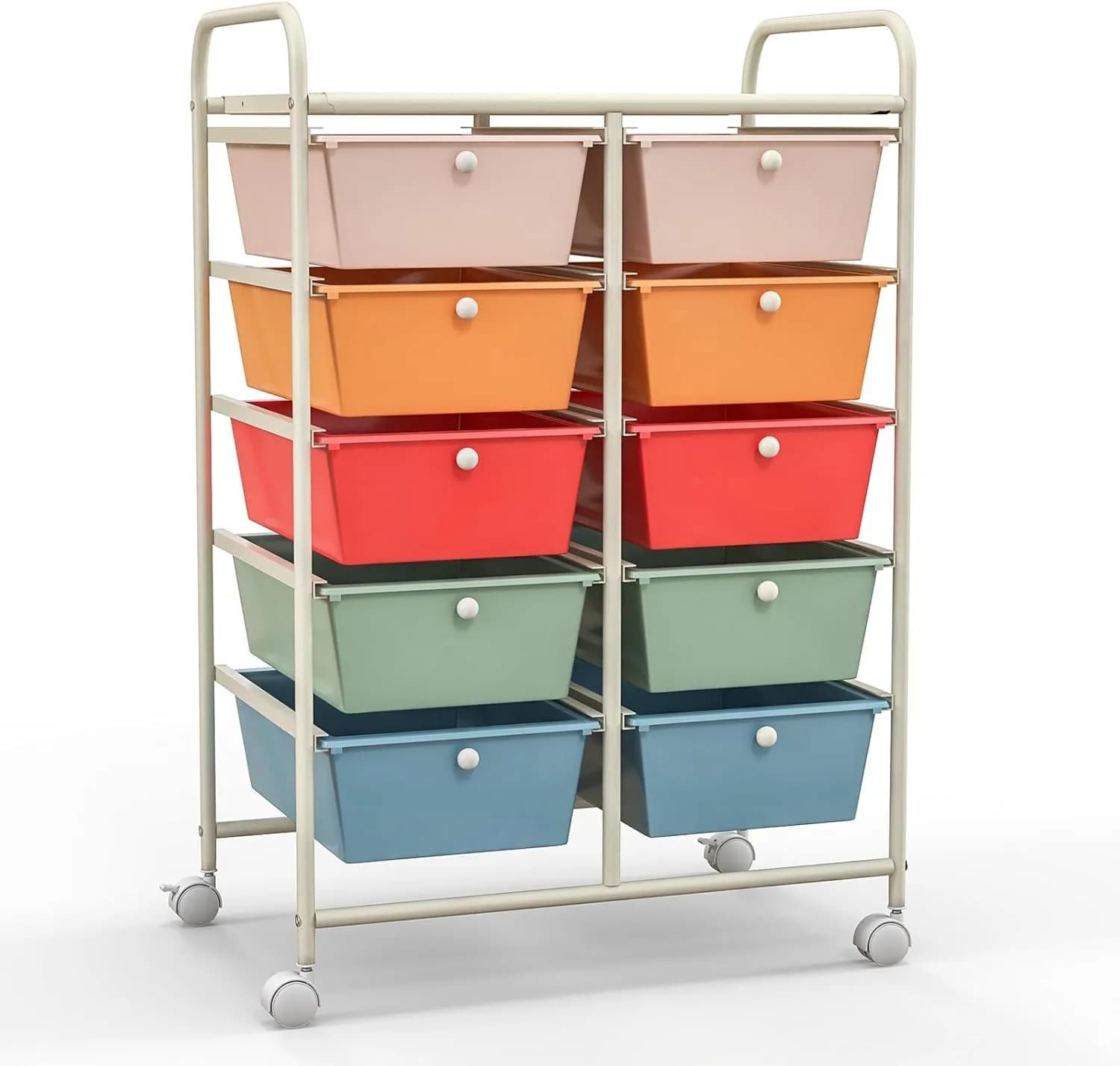 Carrello portaoggetti con 10 cassetti, 2 x 5 ripiani con ruote bloccabili, organizer su ruote per ufficio/scuola/casa, M