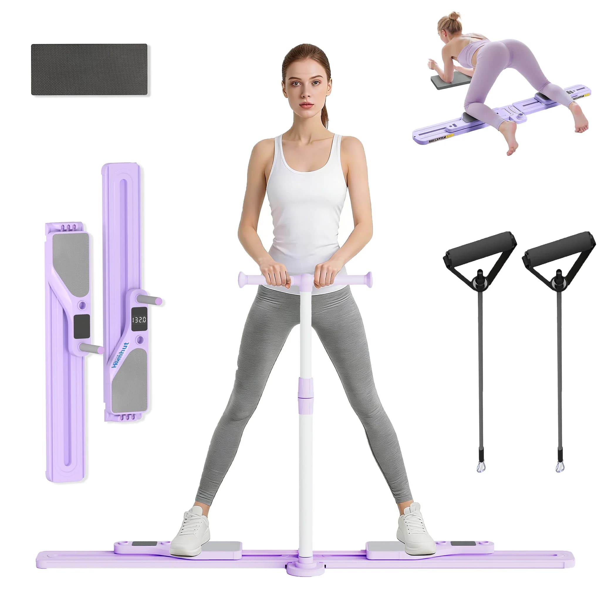 Home Pilates Table, 9-in-1 Folding Equipment with Anti-slip Mat and Elastic Band