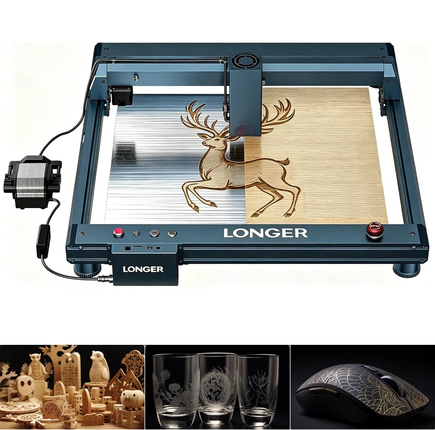 LONGER B1 Laser Cutter Engraver 24W with Auto Air Assist 450×440mm 36000mm/min High Speed CNC Diode Laser Cutting Engraving Machine for Wood Metal Acrylic LightBurn LaserGRBL