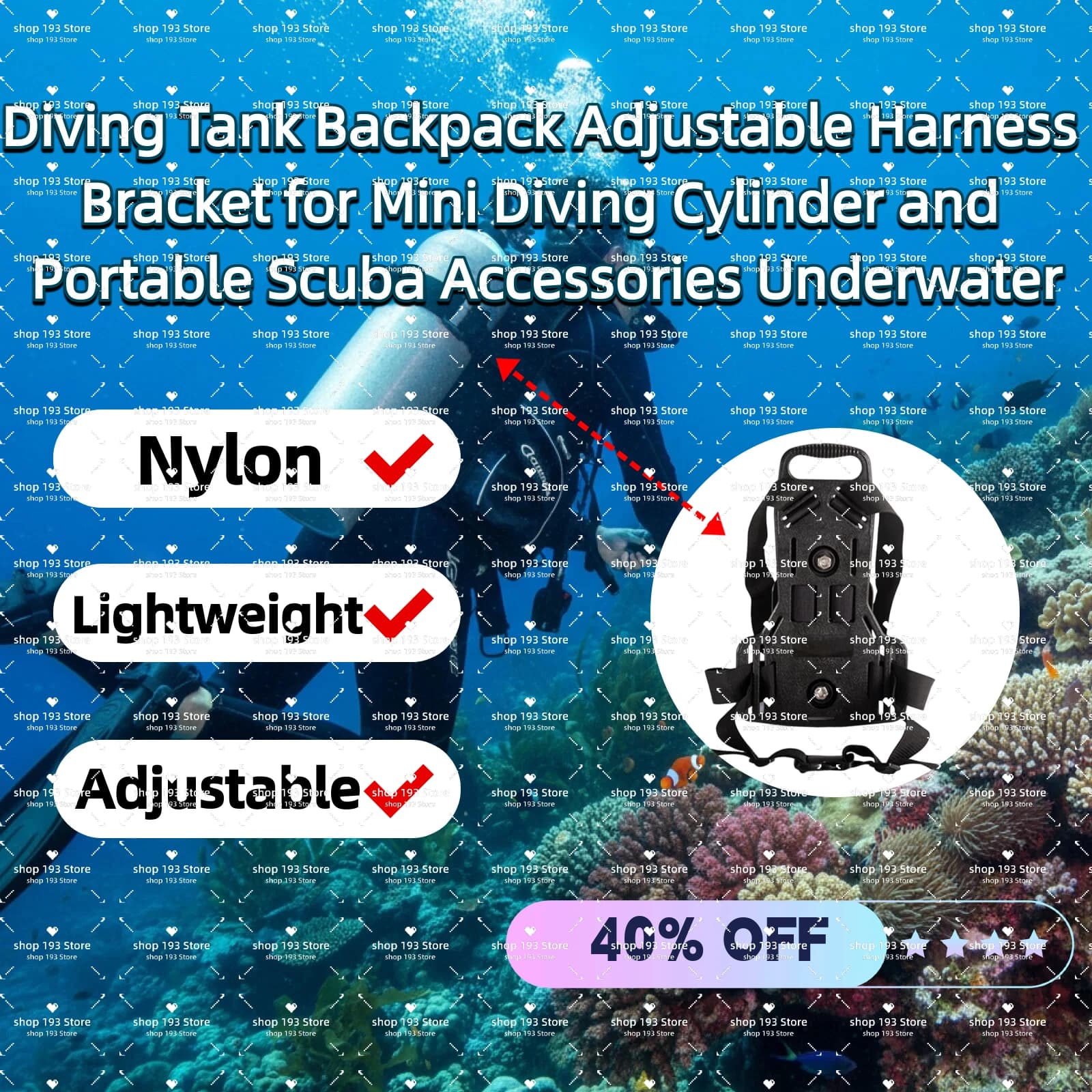 Zaino per bombola subacquea con staffa di fissaggio regolabile per mini bombola subacquea e accessori portatili per immersioni subacquee