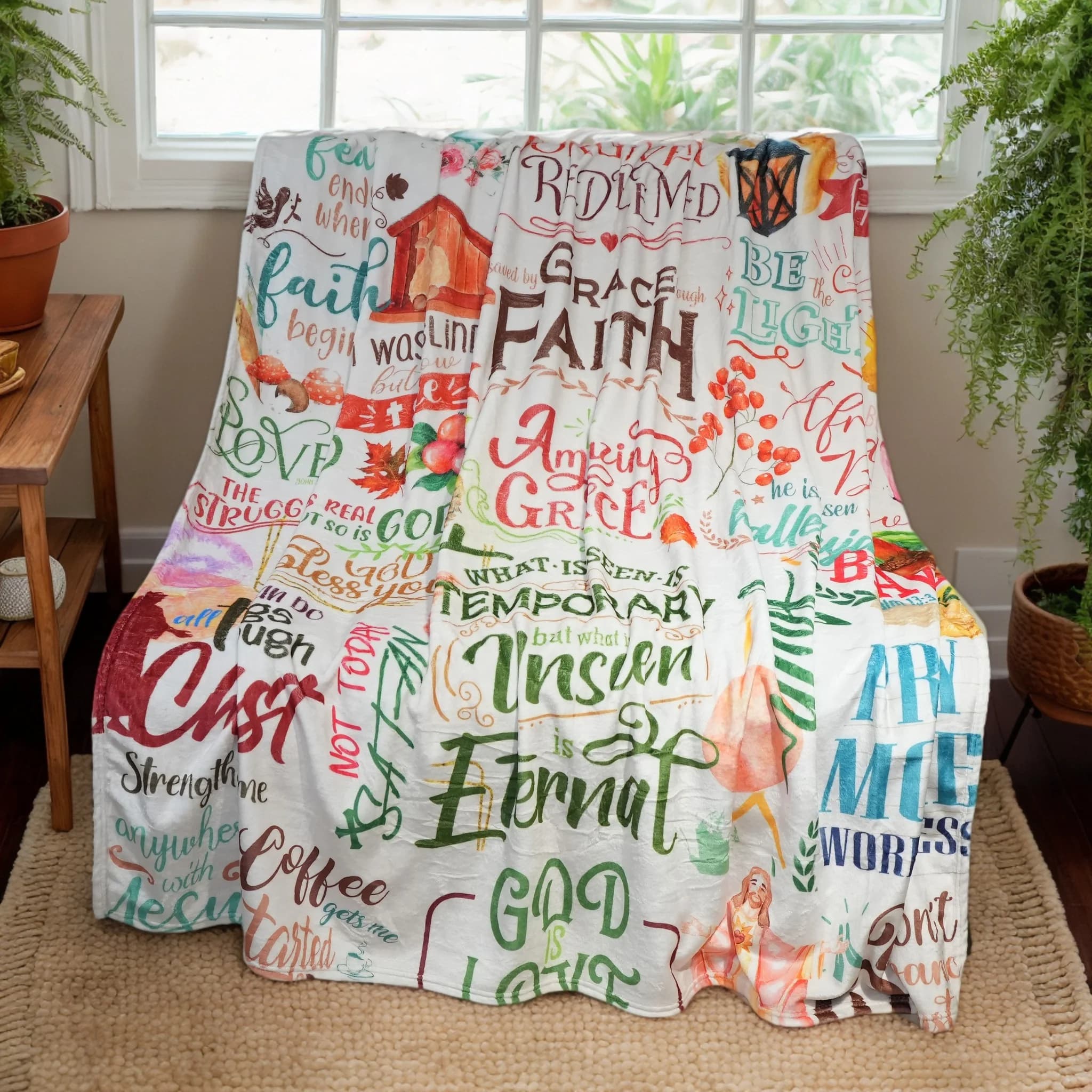 Coperta God Is Love – Morbida e accogliente versetto della Bibbia per letto o divano, regalo cristiano per donne, adolescenti o anziani