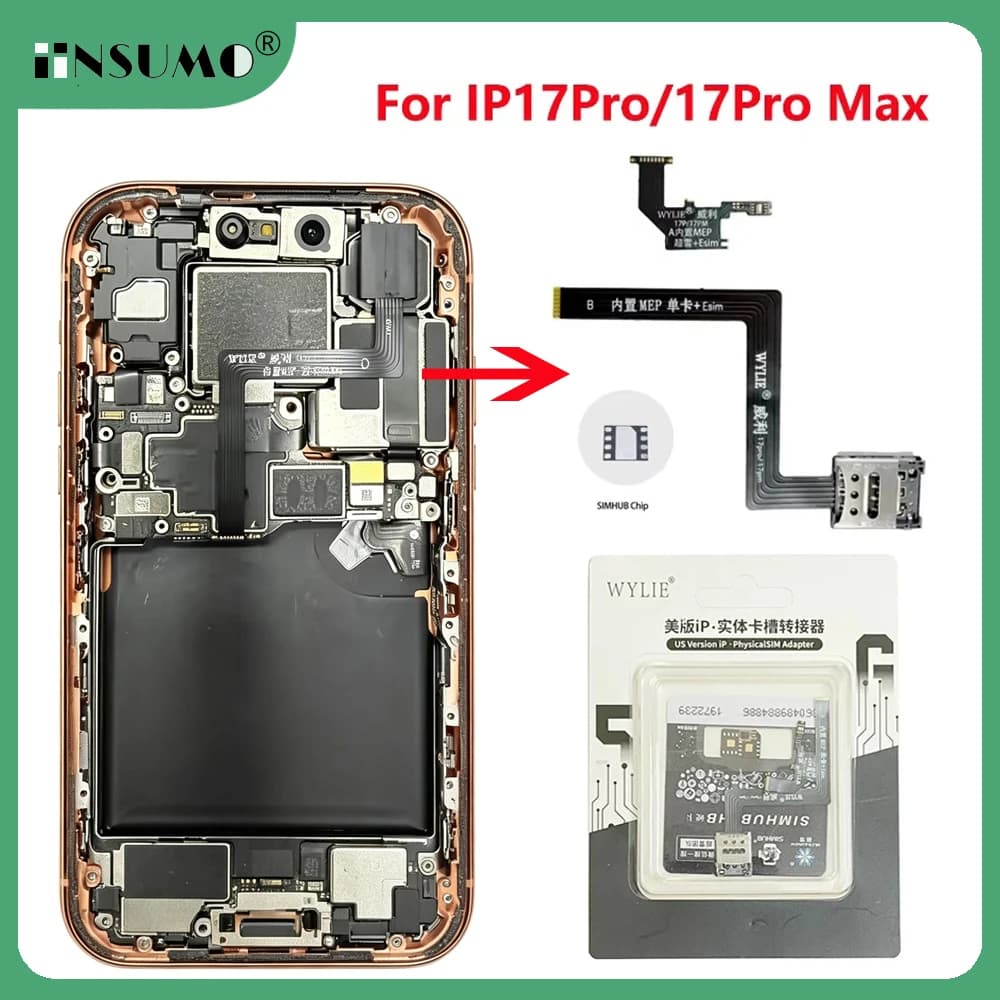 Wylie Versione USA: Soluzione di Integrazione ESIM Integrata con Supporto per Scheda SIM + ESIM e Componente Super Snow IC per iPhone 17 Pro e 17 Pro Max