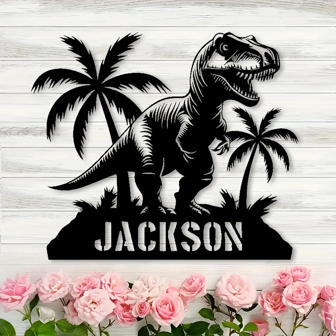 Insegna in Metallo Personalizzata con Dinosauri e Testo, Decorazione Murale in Metallo per Esterni/Interni, per Stanze/Club/Portico/Patio/Giardino/Museo, Arredamento a Tema Dinosauro