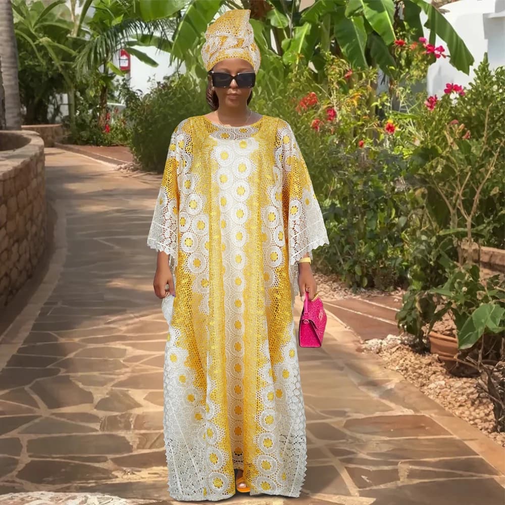 Abiti Africani in Pizzo per Signore, Vestiti Africani da Donna per Matrimoni, Abiti Turche da Donna, Set 2 Pezzi Boubou Africain Femme Robe Africaine