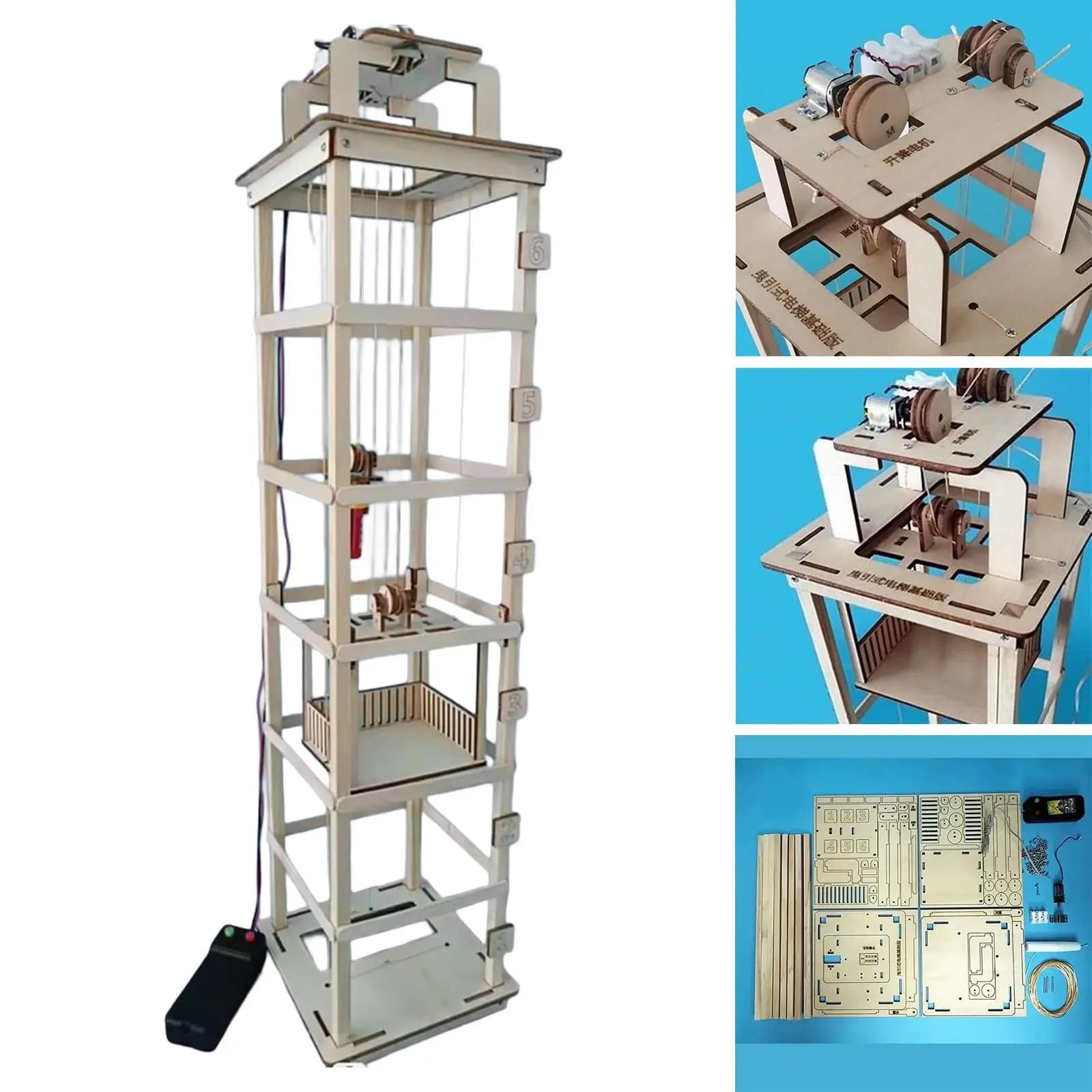 Modello di ascensore in legno Giocattolo educativo Autoassemblaggio Kit di costruzione scientifica Giocattolo di ascensore elettrico per regalo di compleanno per ragazze dei ragazzi