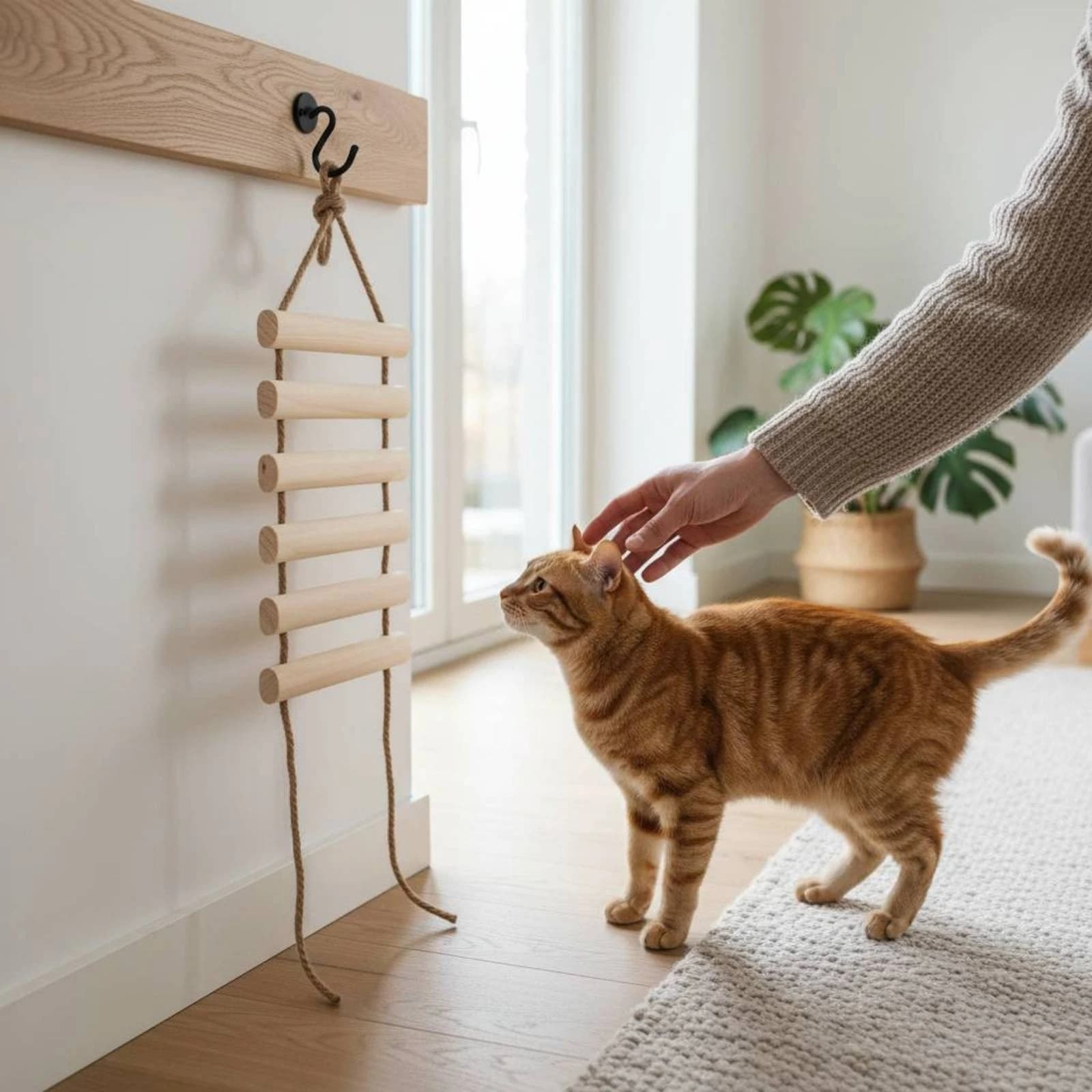 Hanging Wooden Cat Climbing Ladder Wall Mounted Cat Stairs Solid Wood Pet Furniture Jumping Steps for Indoor Cats Kittens Play