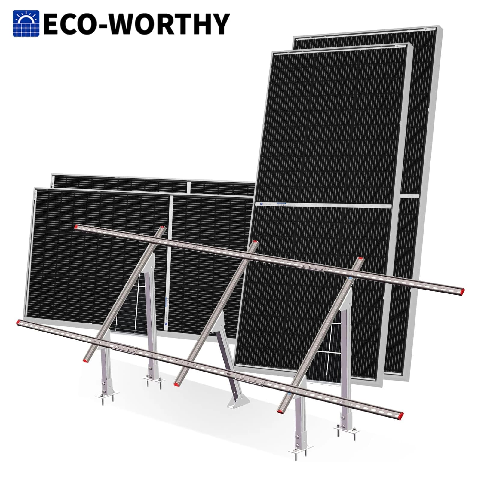 ECO-WORTHY 780W 4 195W 3.12KWH Solar Panels with Improved Earth Support for Shower, Home, Farm and Garden, Mounting Bracket