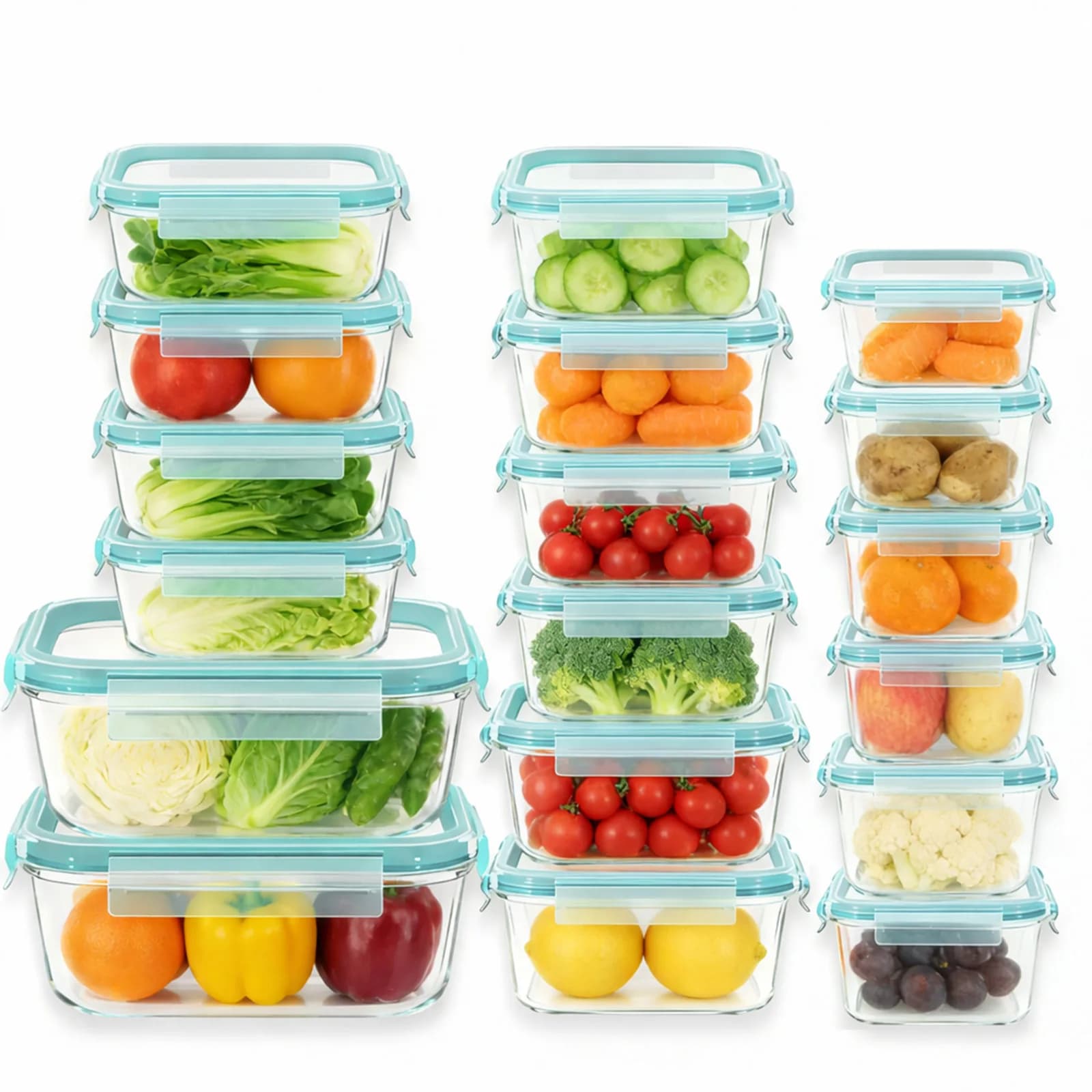 Set di 18 Contenitori in Vetro per Alimenti con Coperchi a Chiusura Ermetica Migliorati, Contenitori per Preparazione Pasti, Adatti per Microonde, Forno e Frigorifero