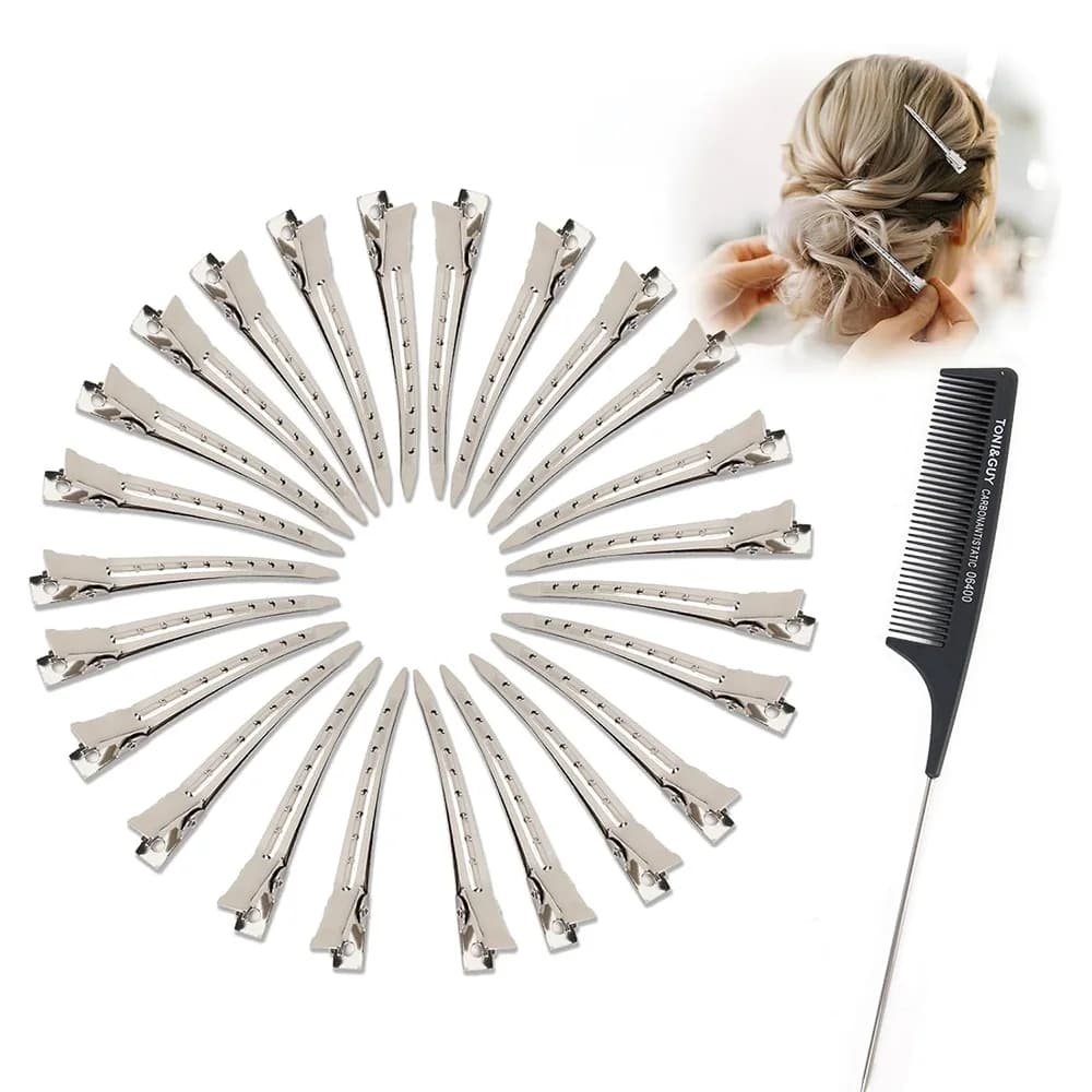 24 fermagli per capelli argentati per lo styling, fermagli a becco d'anatra in metallo per donna, fermagli a coccodrillo per capelli lunghi, ricci e spessi, fiocchi fai da te