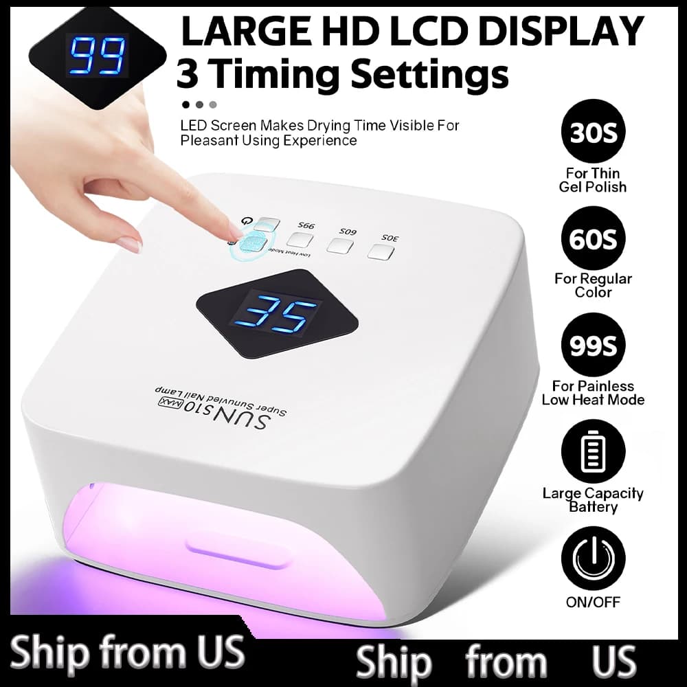 LED Nail Lamp Dryer Rechargeable UV with HD display smart lamp for drying nails for fast and dry curing all tools for Manicure with nail polish in Gel