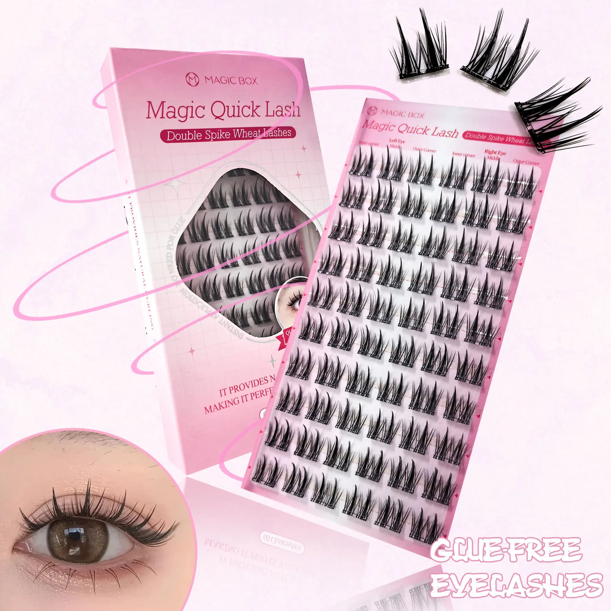 10 rows of fake eyelashes without glue: double-tip grain ears, natural and soft, ultralight and ultra-thin