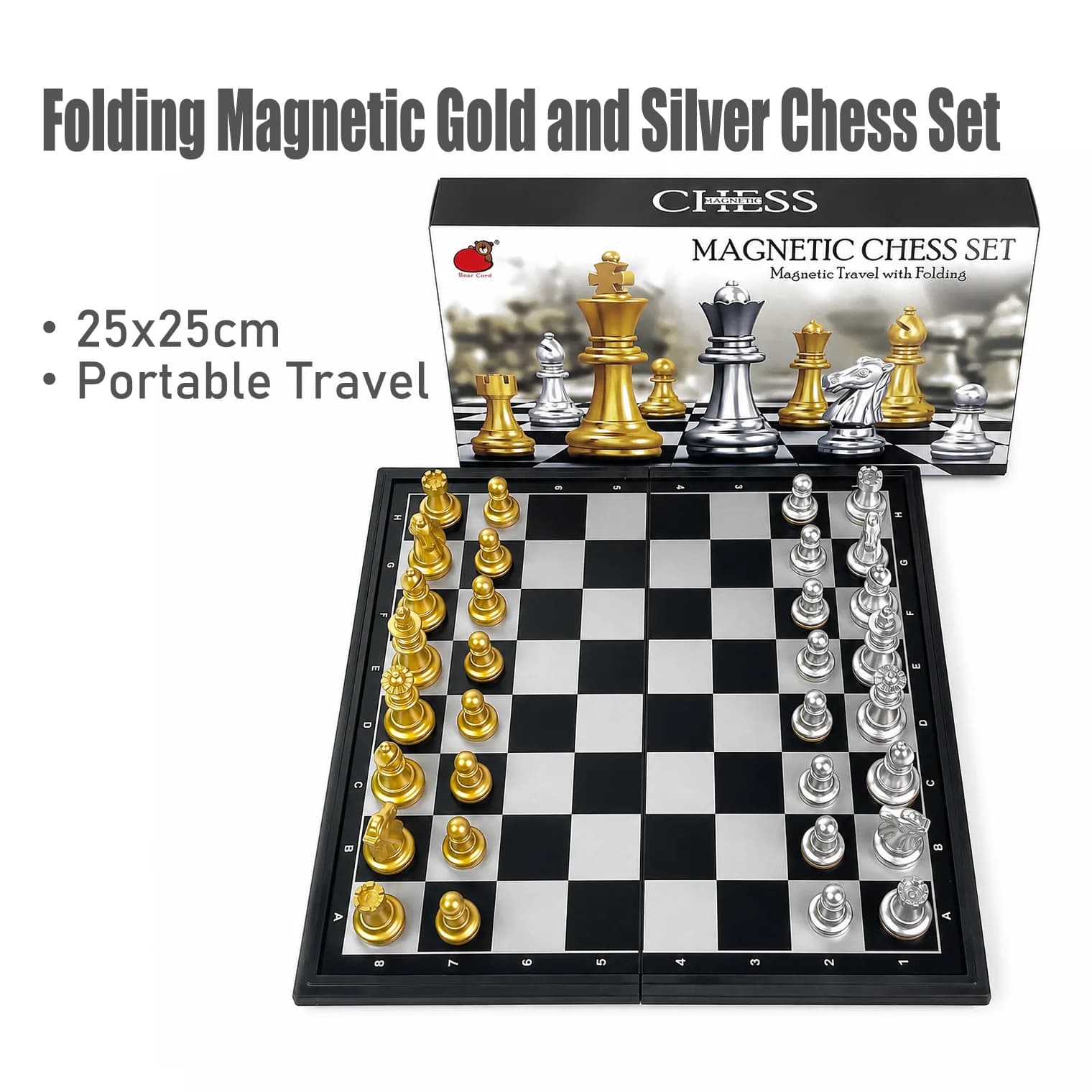 25x25cm Folding Magnetic Chess Set Gold Silver Board Game Portable Travel Educational Puzzle Toy Gift for Kids Adults