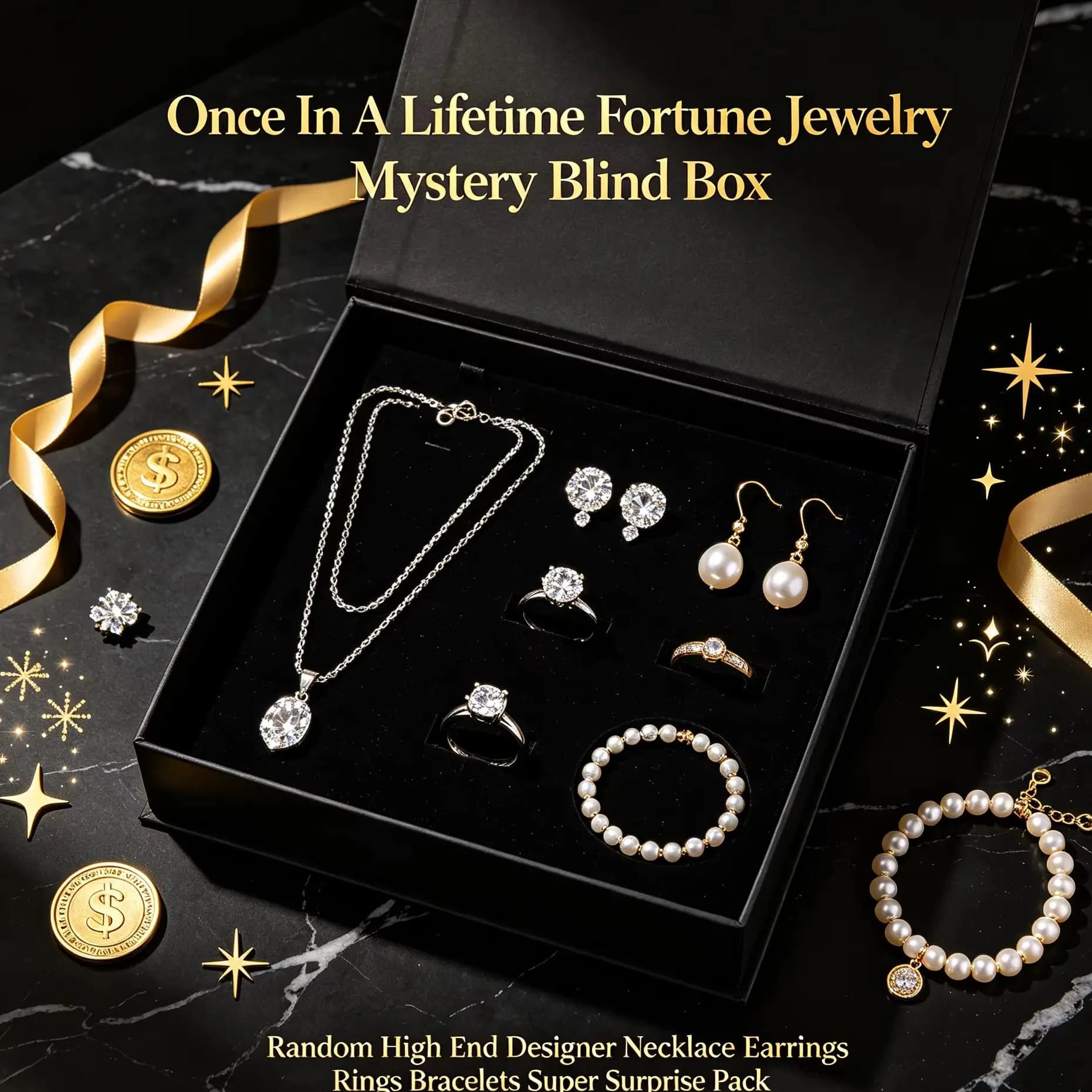 Once In A Lifetime Fortune Jewelry Mystery Blind Box Random High End Designer Necklace Earrings Rings Bracelets Super Surprise Pack