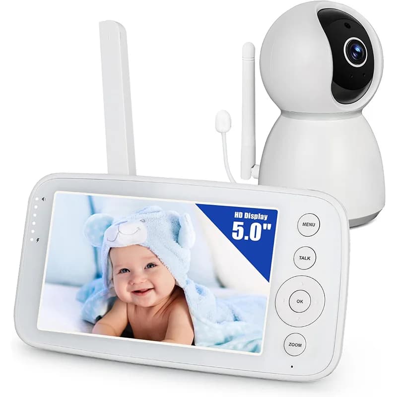 Baby Monitor Telecamera Audio Schermo da 5 pollici Batteria da 28 ore Videocamera Visione notturna Conversazione bidirezionale Ninne nanne Baby Nanny Cam di sicurezza
