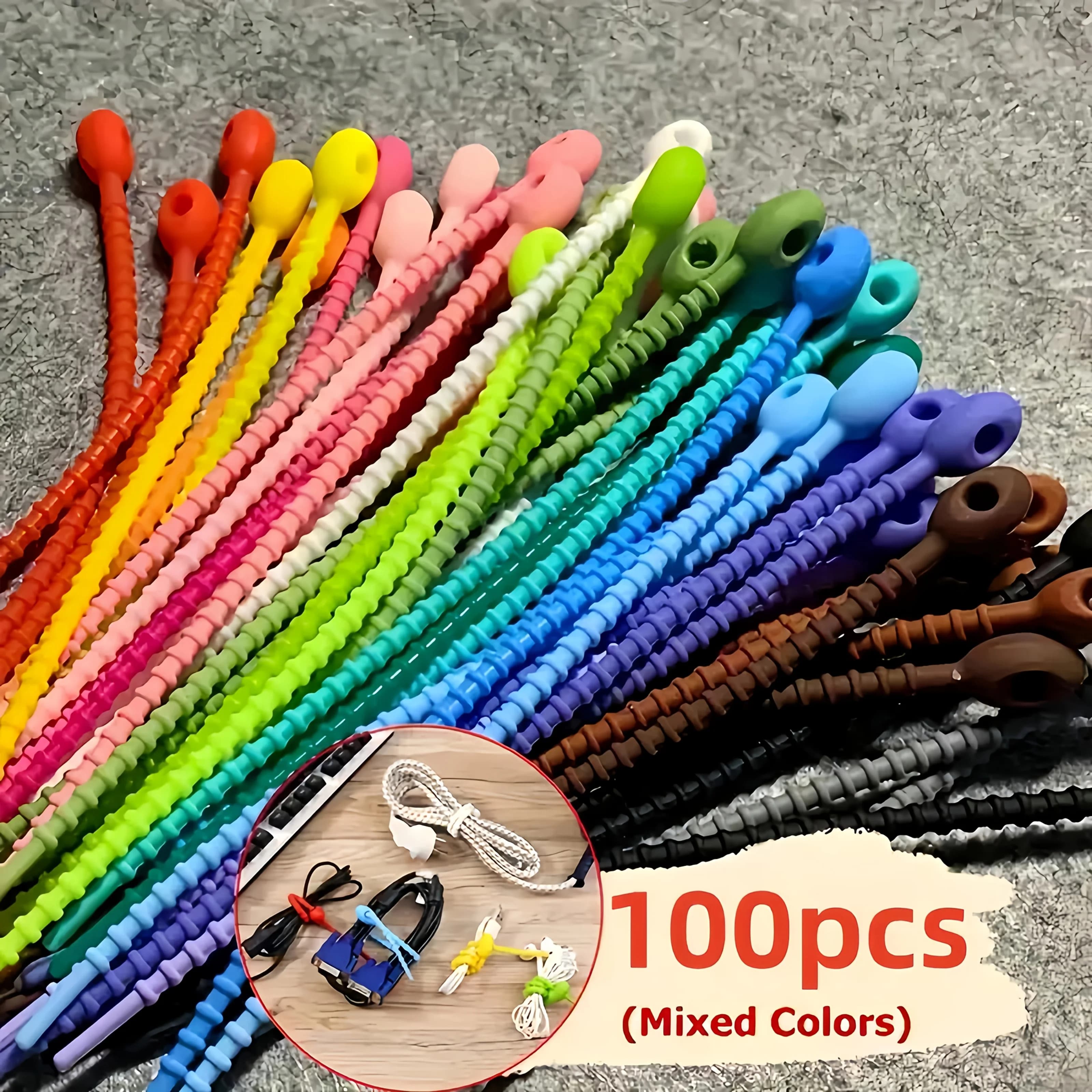 100 pezzi di organizer per cavi riutilizzabili in silicone, dispositivo per avvolgere i cavi, gestione dei cavi con fascette, cavi intrecciati, clip multifunzionali per borse, contenitori per alimenti, clip per organizer per cavi per cuffie, set di forniture per scrivania