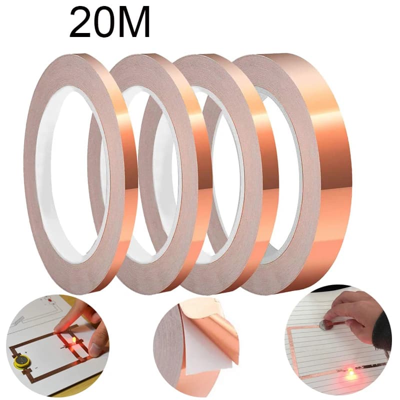Nastro conduttivo in lamina di rame su un lato da 20 metri Nastro adesivo schermante resistente al calore 2mm 3mm 4mm 5mm 6mm 8mm 10mm
