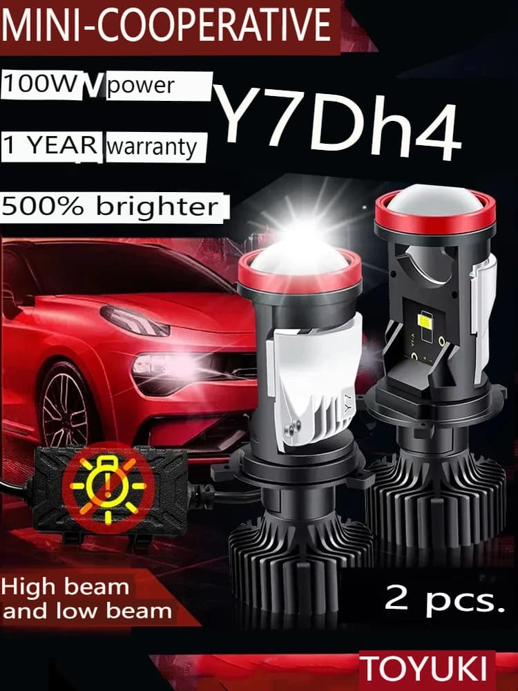 Toyuki Y7D H4 H19 Lampadine per fari a LED con mini lente per proiettore Canbus Fascio Hi/Lo Risolve il problema dell'astigmatismo 12000 lumen, 2 pezzi