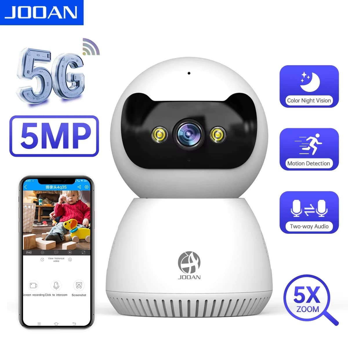 JOOAN 2K 3K WiFi Telecamera Home Indoor HD PTZ Telecamera di sorveglianza IP Monitoraggio automatico Sicurezza Baby Monitor Visione notturna a colori Webcam