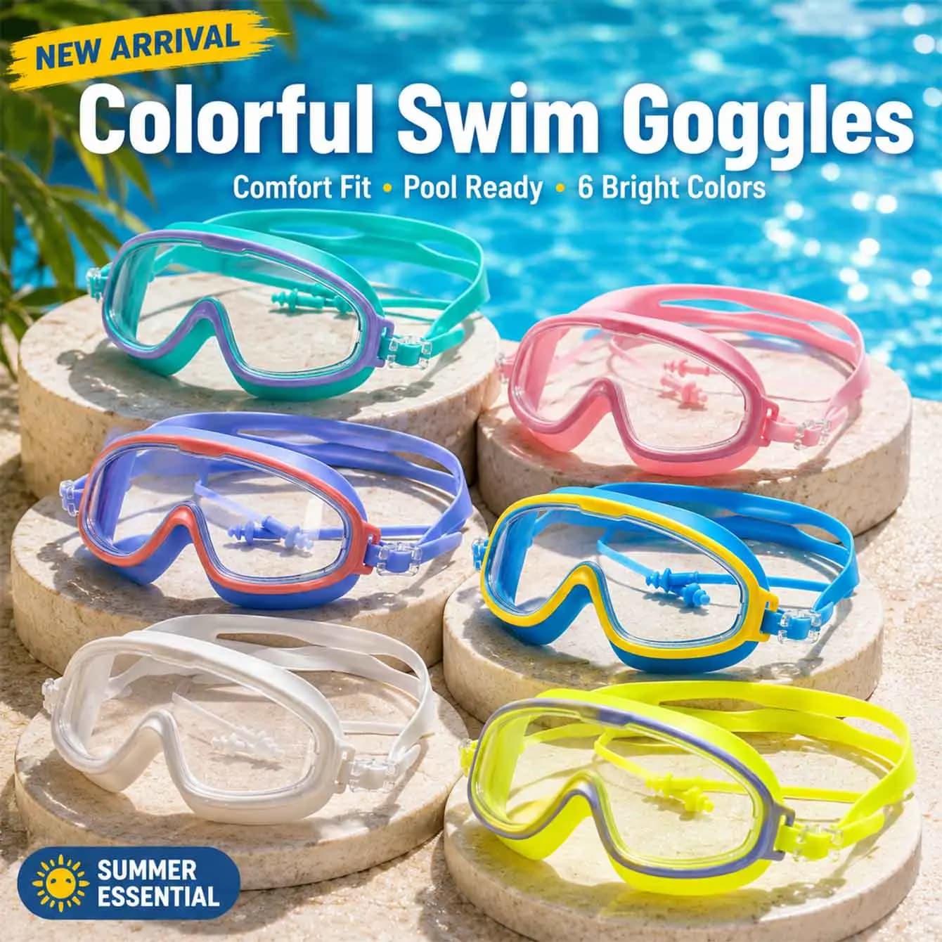 1PC Colorful Swim Goggles Waterproof Anti Fog Soft Silicone Swimming Glasses Clear Lens Pool Beach
