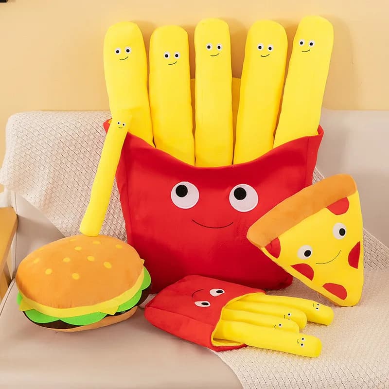 Simulazione Hamburger Patatine fritte Bambini Ragazza Bambola Hamburger Patatine fritte Peluche Pizza Snack Cuscino Divano Ornamenti Giocattolo