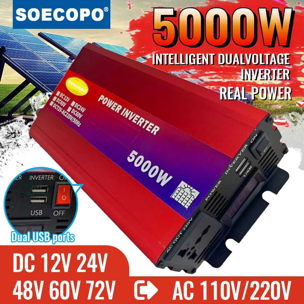 Inverter DualVoltage per impieghi gravosi 4000W 5000W 12V24V/48V60V/72V a 220V con display LCD Ricarica USB e protezione completa