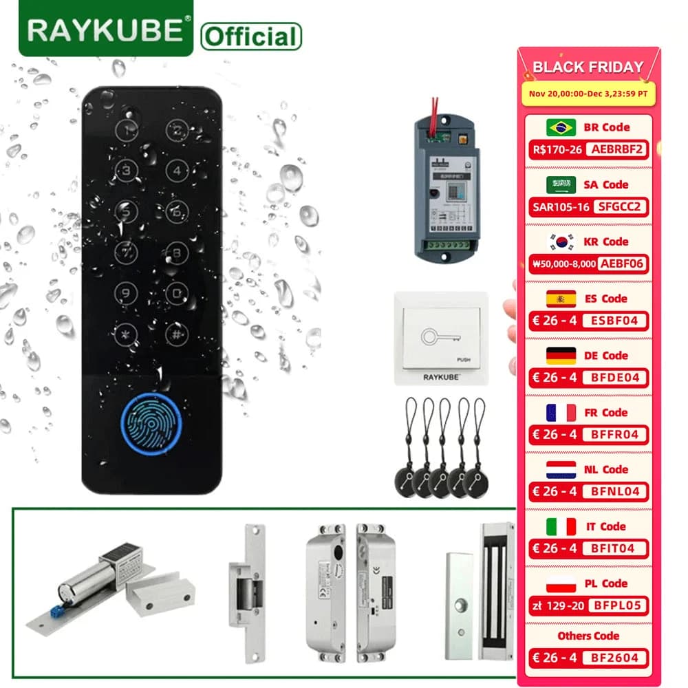 RAYKUBE IP66 Kit sistema di controllo accessi impermeabile Blocco impronte digitali Wifi Tuya App Controllo Smart Door Lock Serrature magnetiche elettriche