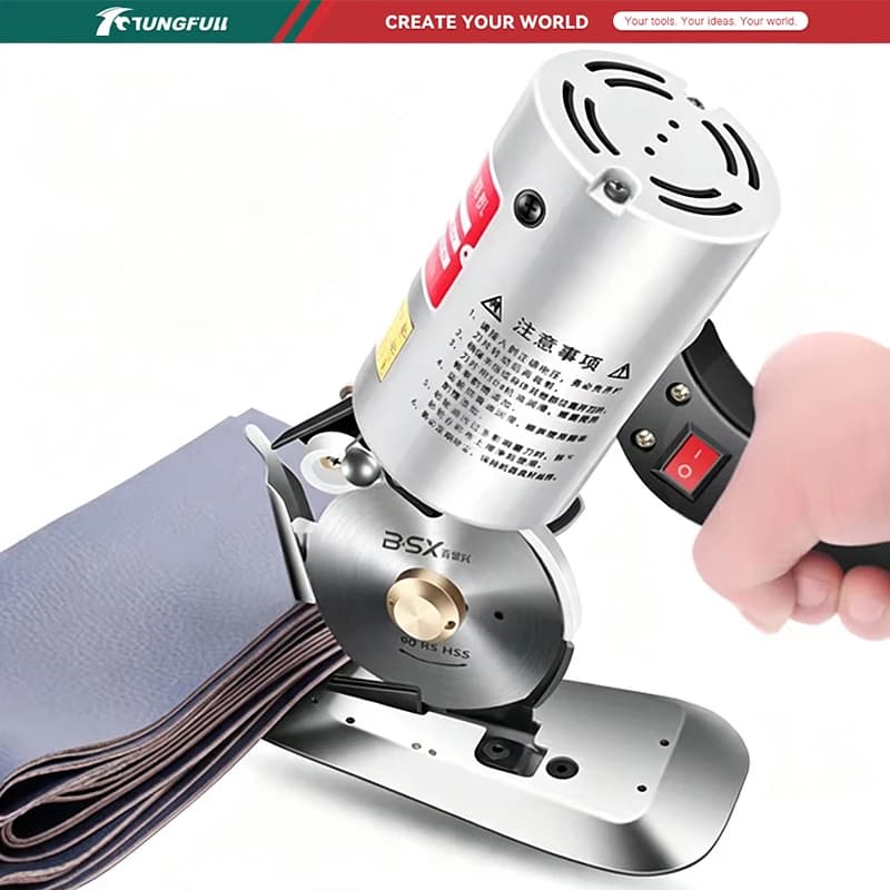 TUNGFULL Electric Round Knife Clothing Electric Scissors Cloth Cutter Handheld Cutting Machine for Fabric Leather Paper