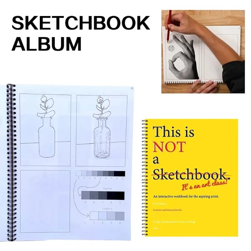 Spiral‑Bound Art Practice Sketchbook Album, Interactive Drawing Lesson Workbook for Beginner Artists