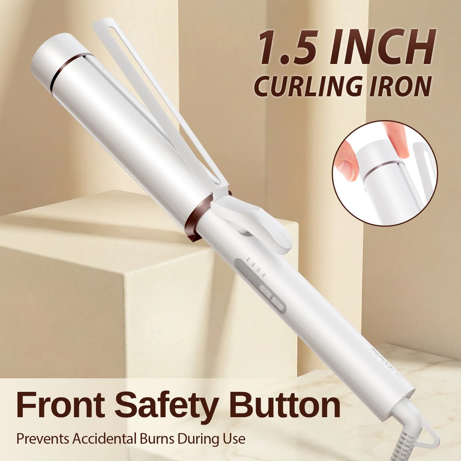 1.5 inch extra large hair curling rack for long hair, ceramic tormaline barrel, 40M negative ions, curling iron with 2 clips and