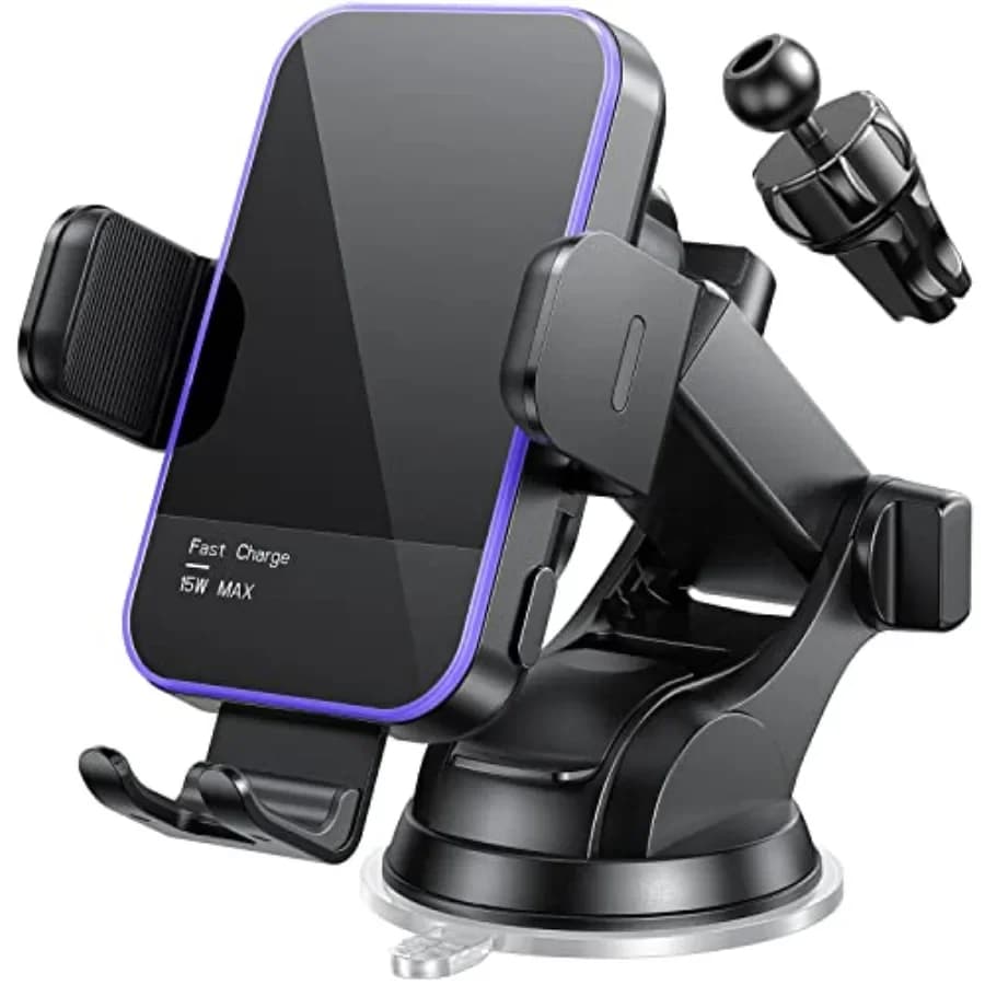 Wireless Car Charger, 7 Colo RGB Backlit 15W Auto Clamping Phone Holders for Your car fit for iPhone 16 15 14 Mini Pro Max, Sam