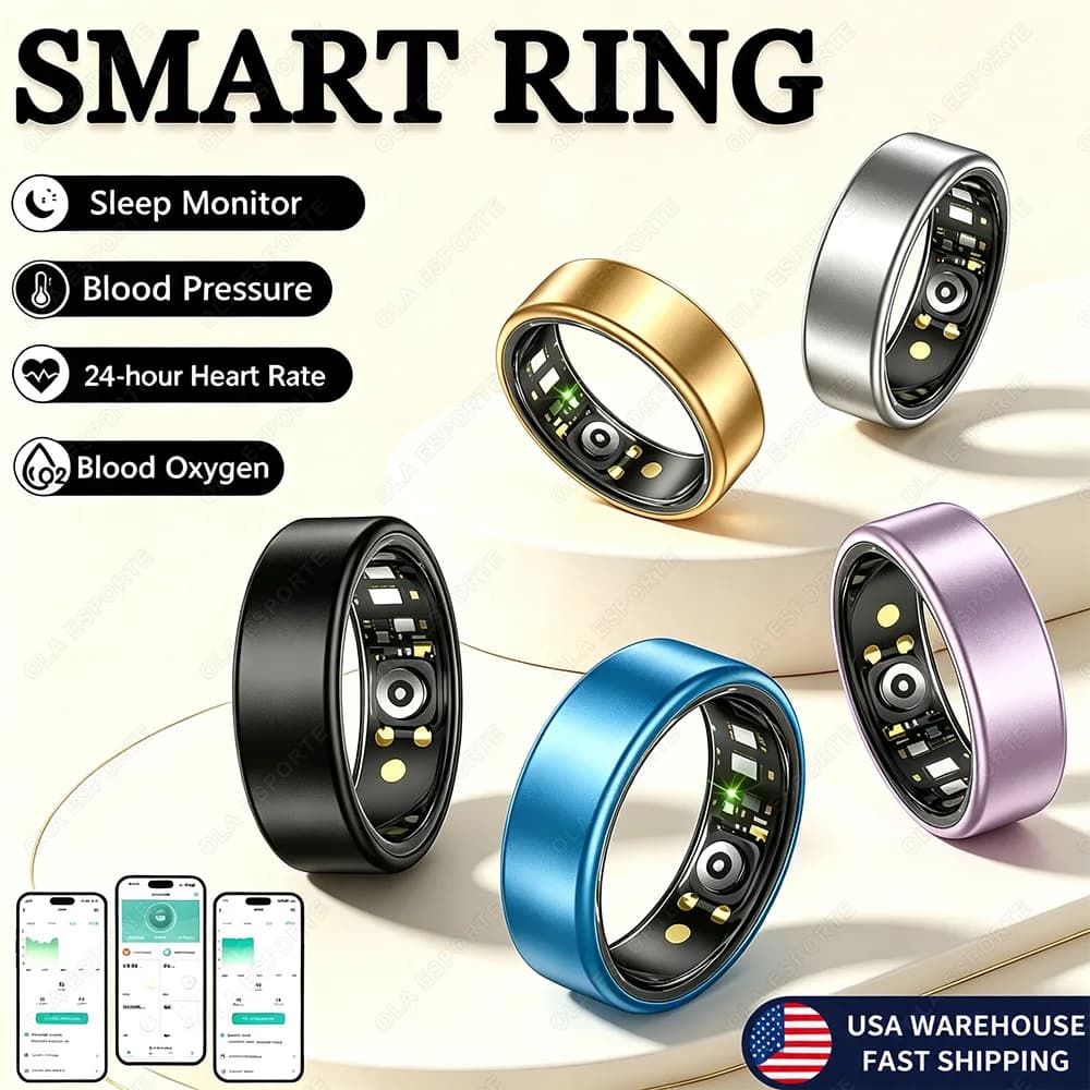 Smart Ring for Men Women 24H Heart Rate Blood Oxygen Sleep Monitor Waterproof Fitness Tracker Ring USA Local Stock Fast Shipping