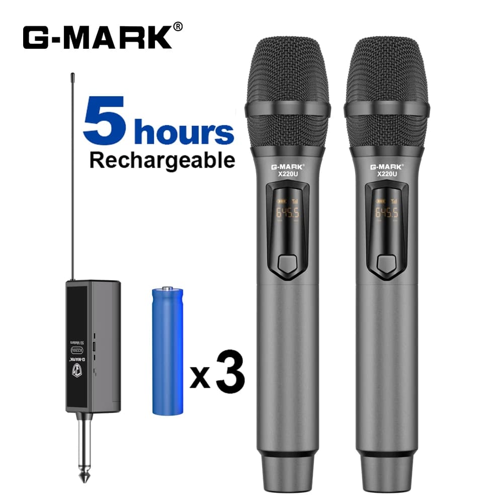 Microfono wireless G-MARK X220U UHF Karaoke Mic con ricevitore batteria al litio ricaricabile Funziona 5 ore per altoparlanti