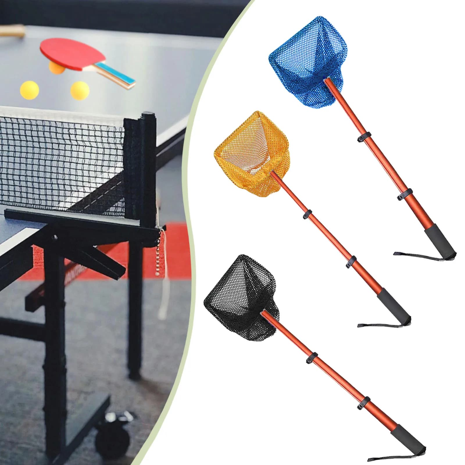1 PC Table Tennis Ball Picker Net with Handle Ping Pong Ball Collector Adjustable Length Pick Up Net for Sports and Fitness
