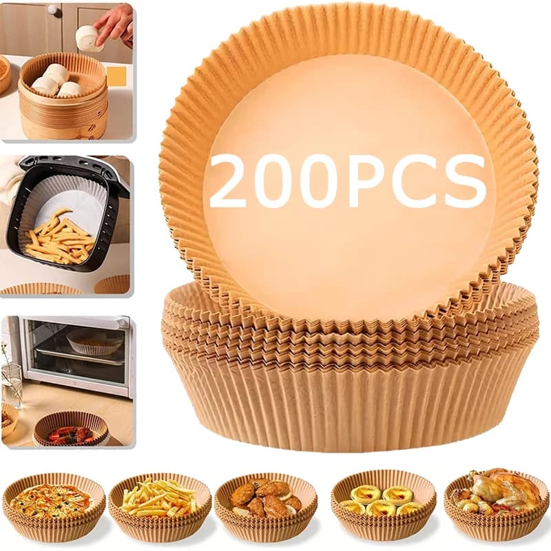 Fodere di carta da forno per friggitrice ad aria 16/20 cm Fogli rotondi monouso resistenti all'olio per padella per barbecue da forno, accessori antiaderenti 50-200 pezzi