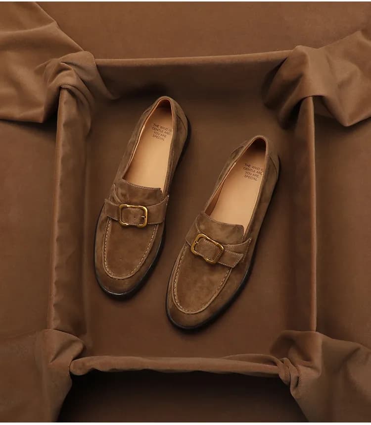 Women's Vintage Waist Moccasins SCARPE Waist with Buckle, Low Shoes in Spring Round Toe brief-on leather 2026, oxford with Low Heel