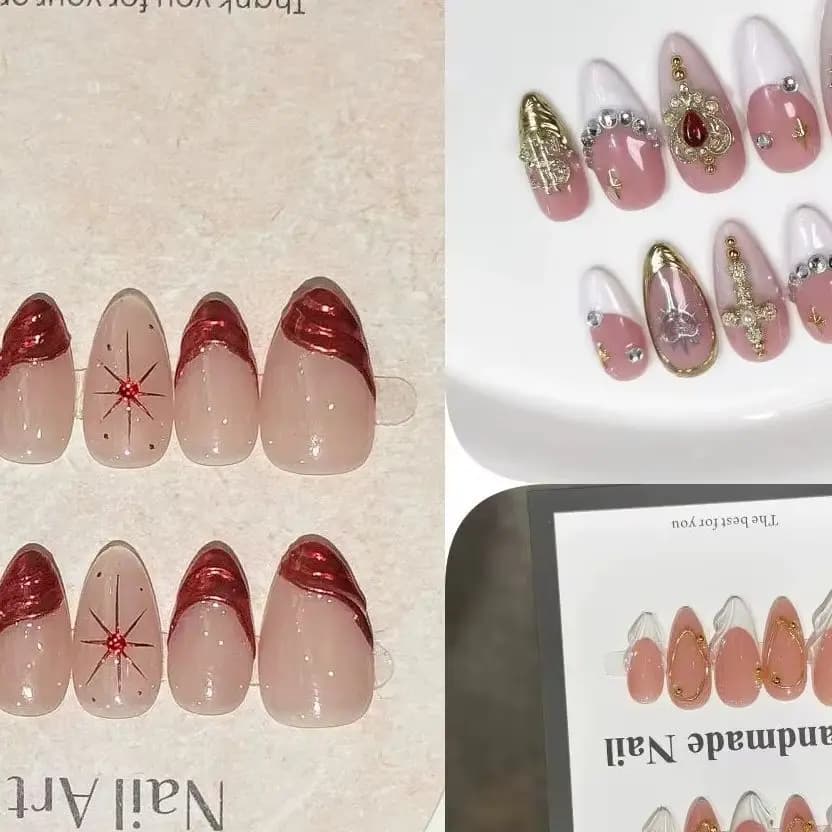 Set di 10 Unghie Finte a Mandorla con Design Francese, Rosa e Bianco, Stile Semplice e alla Moda, Unghie Acriliche Indossabili