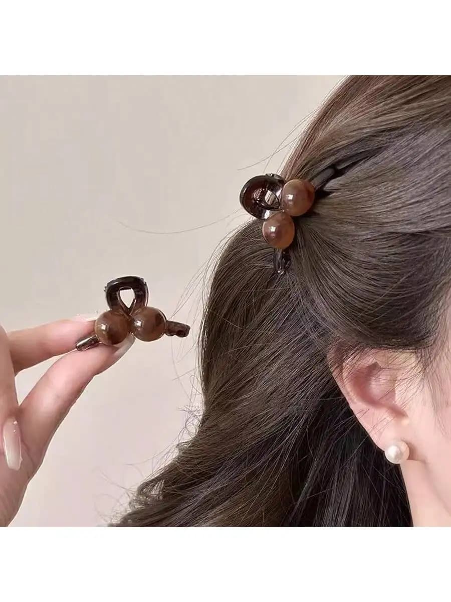 Fermaglio per capelli con doppia perla marrone Maillard da 1 pezzo - Accessorio per capelli carino di fascia alta, clip per frangia, forcina versatile per tutti i giorni