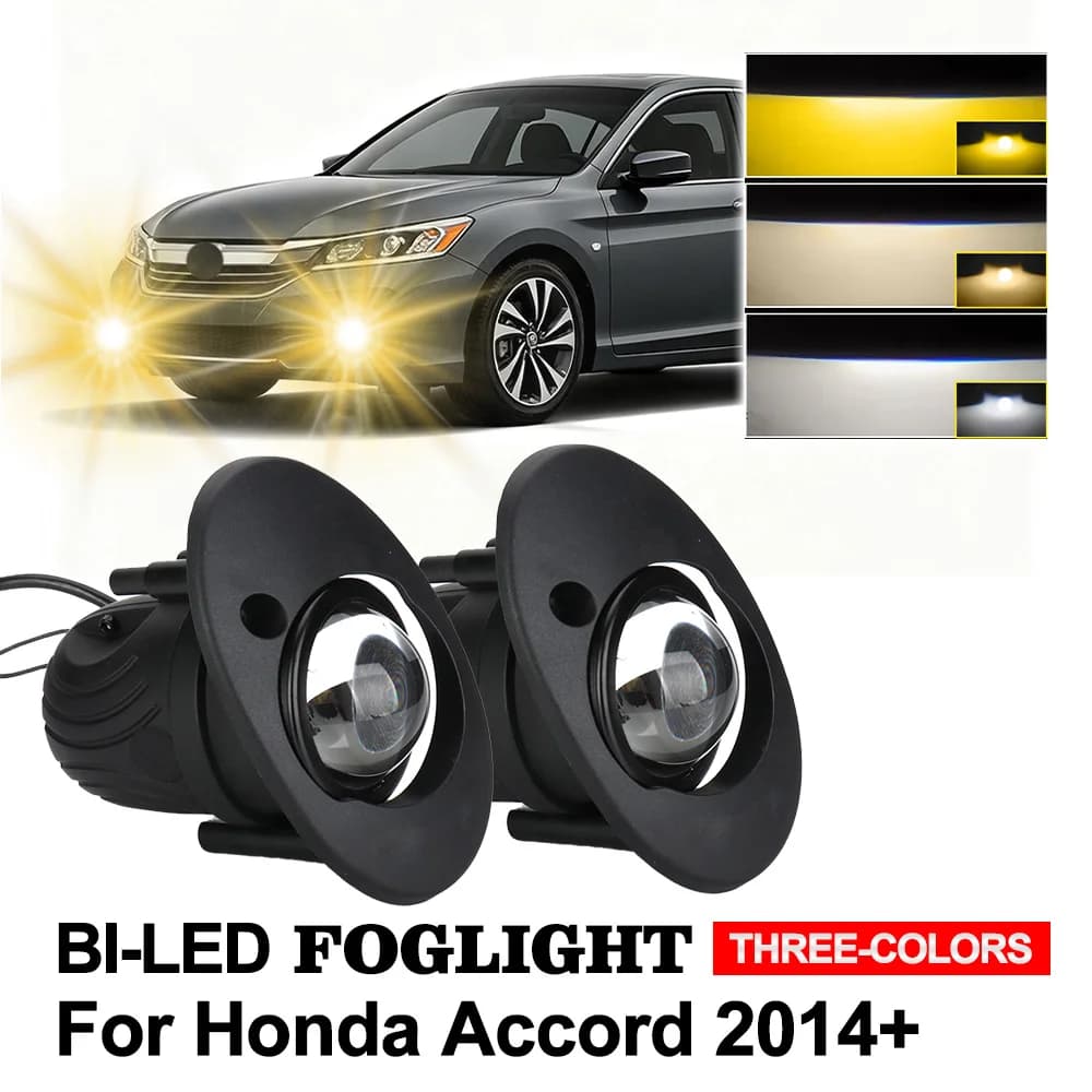 2X Bi LED Fog Lamp 2.0 Inch Mini Projector Lens Fog Light High-Power 3000K Yellow 6000K White For Honda Accord 2014-up