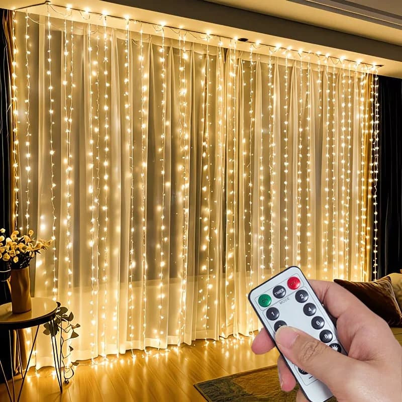 Luci a LED a tenda da 3/4/6M, Ghirlanda luminosa a 8 modalità con telecomando, Luci fatate per decorazioni natalizie per camera da letto e casa