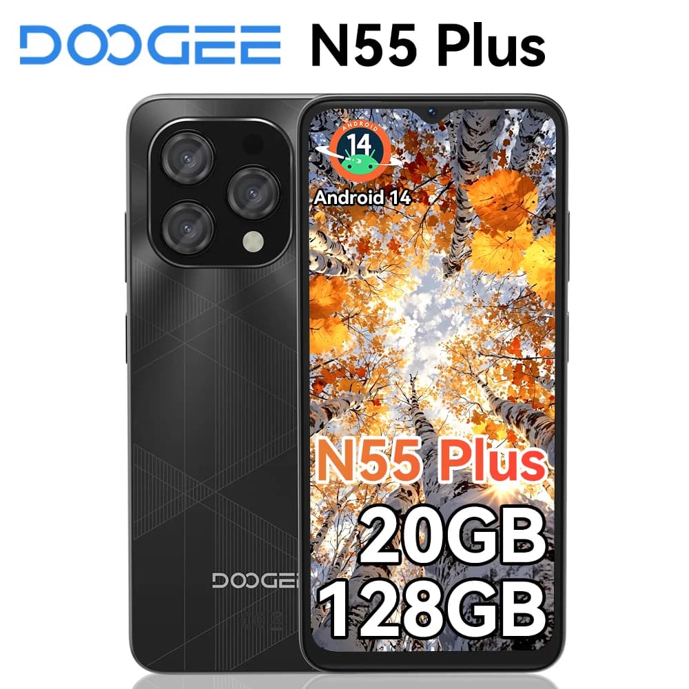 Smartphone Doogee N55 Plus con Schermo da 6,56'' a Goccia d'Acqua, 90Hz, 8GB RAM+128GB ROM, Fotocamera 13MP, Batteria 5150mAh, Android 14, NFC