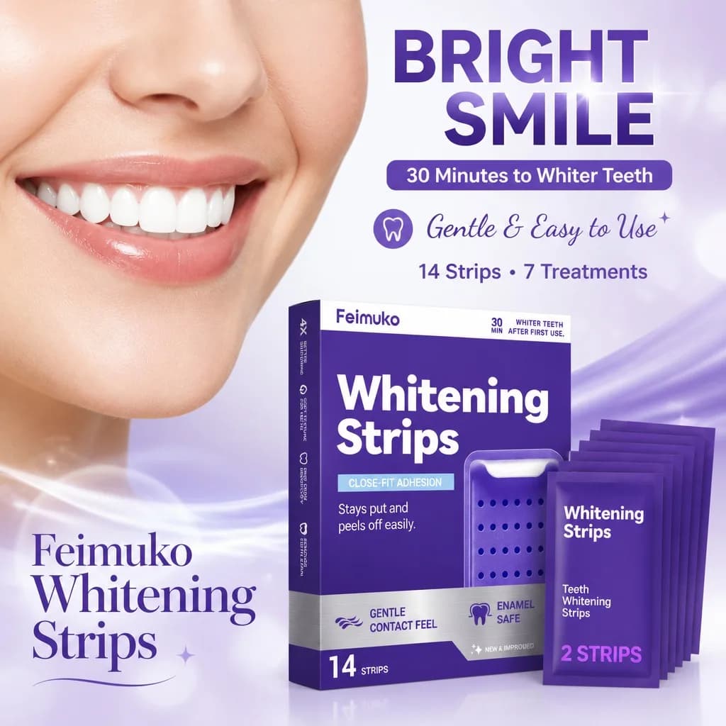Strisce sbiancanti per denti Feimuko Purple Brightening, gel detergente per la pulizia orale, rimuove lo sbiancamento e migliora i denti gialli per una cura orale completa.