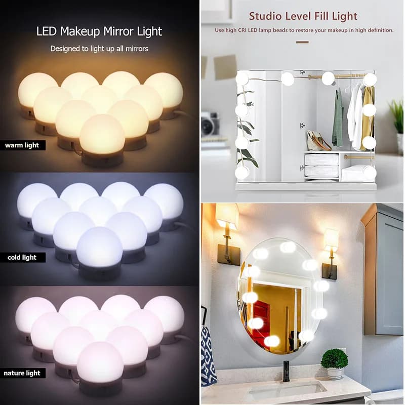 Refill light for mirror for LED makeup, powered by USB, environmental light strip with three color adjustable memory function.