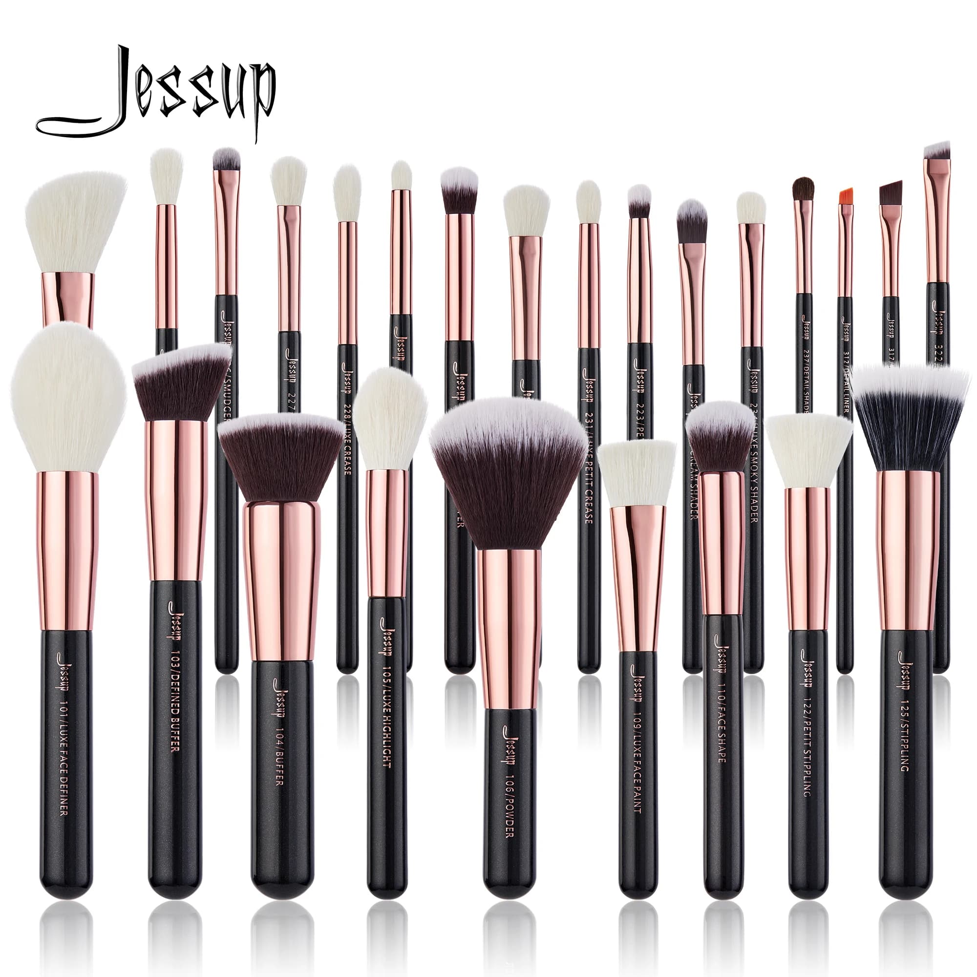 Jessup Makeup Brush Set 10-25 Pieces Dust Background Shading Liner Brush Blending Highlighter Brocha Maquillaje RoseGold/Black
